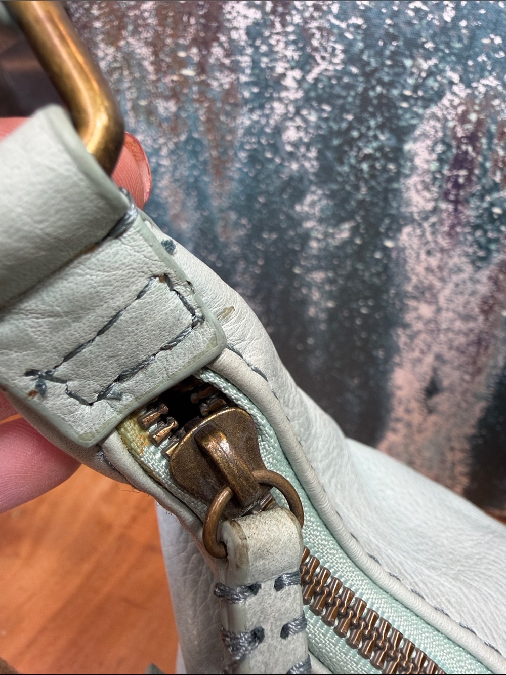 American Leather Co Boho Katy Light Teal Leather Crossbody NWT - Picture 13 of 14